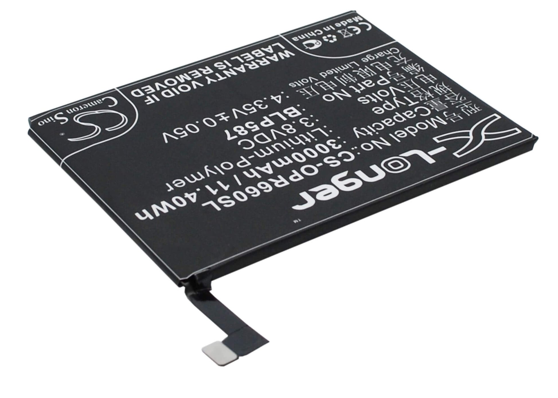 3.8V, 3000mAh, Li-Polymer Battery fits Oppo, R6607, U3, 11.4Wh