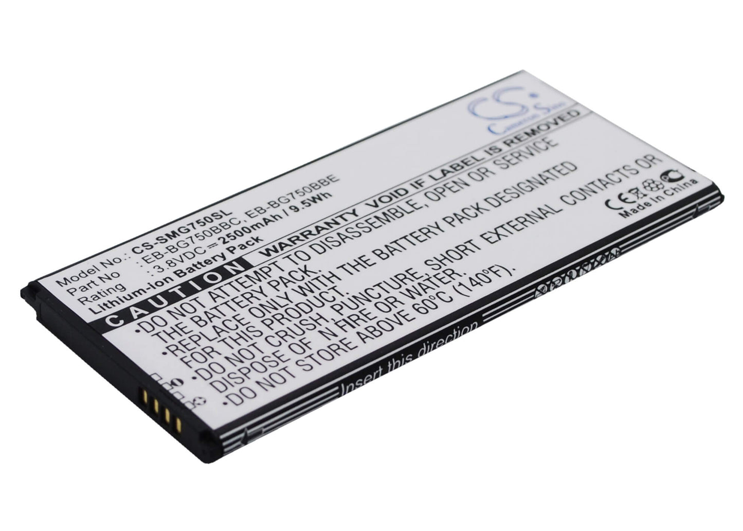 3.8V, 2500mAh, Li-ion Battery fits Samsung, Galaxy Mega 2, Galaxy Mega 2 Duos, 9.5Wh