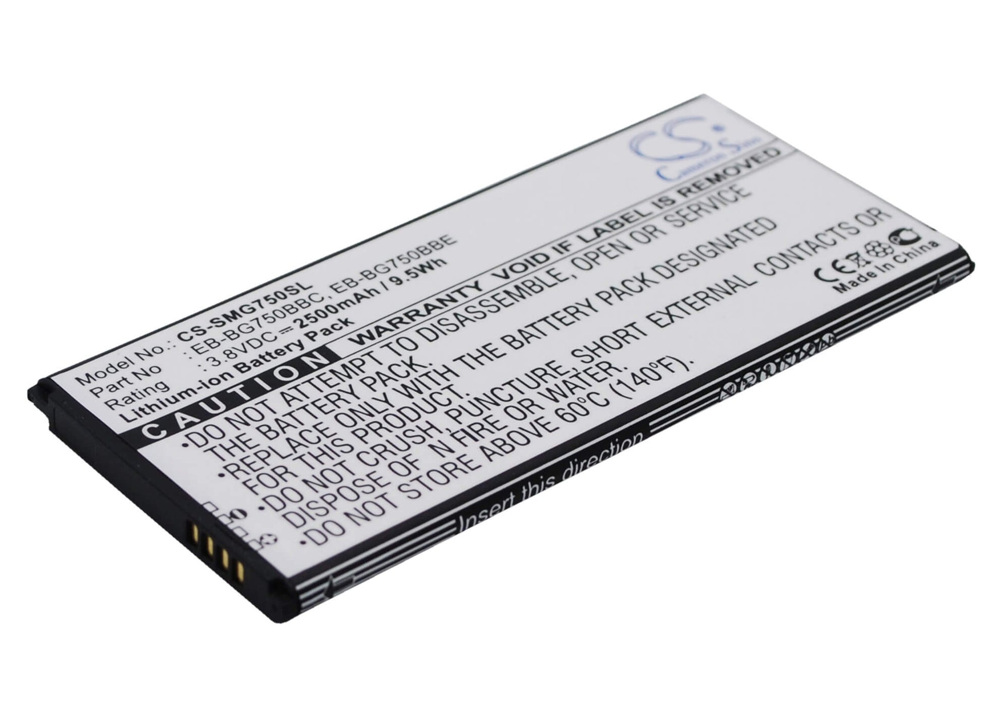 3.8V, 2500mAh, Li-ion Battery fits Samsung, Galaxy Mega 2, Galaxy Mega 2 Duos, 9.5Wh