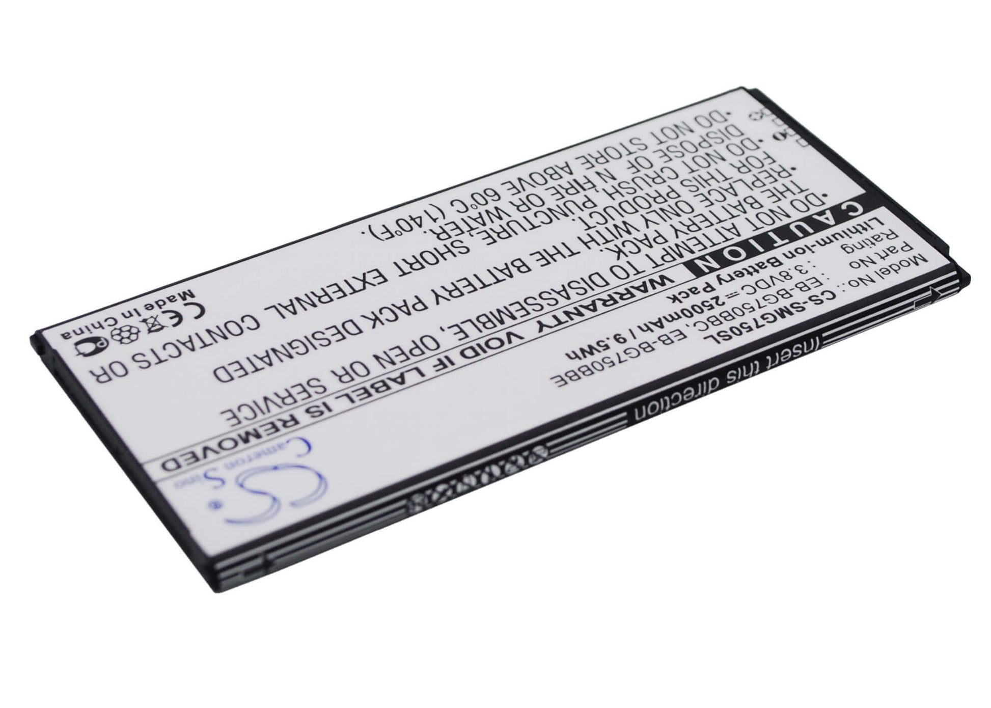 3.8V, 2500mAh, Li-ion Battery fits Samsung, Galaxy Mega 2, Galaxy Mega 2 Duos, 9.5Wh