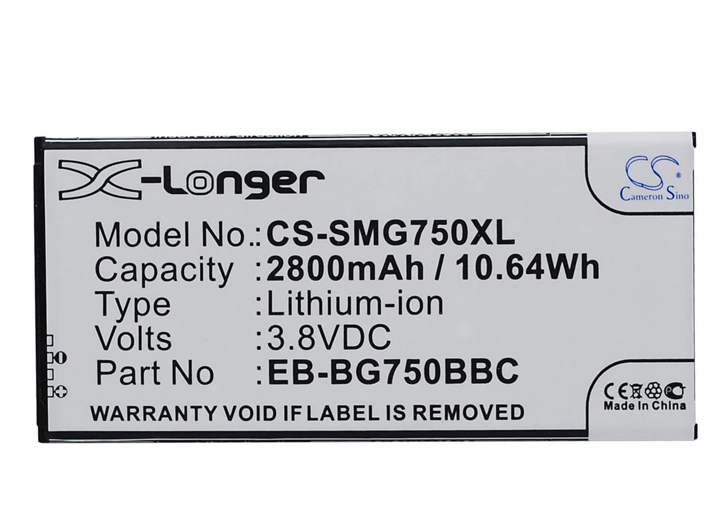 3.8V, 2800mAh, Li-ion Battery fits Samsung, Galaxy Mega 2, Galaxy Mega 2 Duos, 10.64Wh