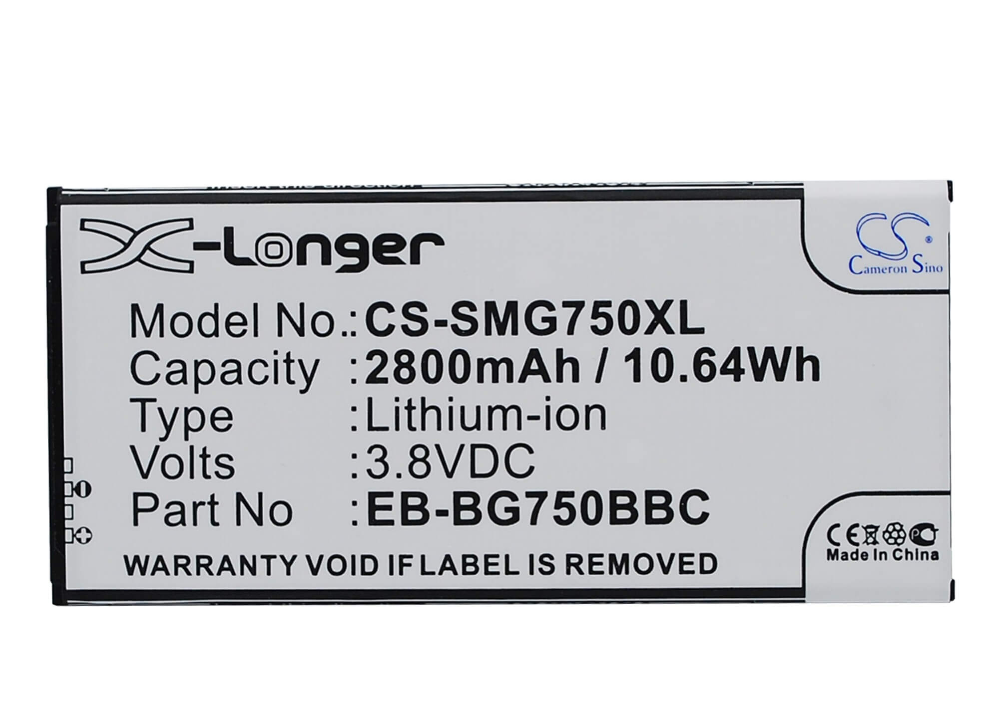 3.8V, 2800mAh, Li-ion Battery fits Samsung, Galaxy Mega 2, Galaxy Mega 2 Duos, 10.64Wh