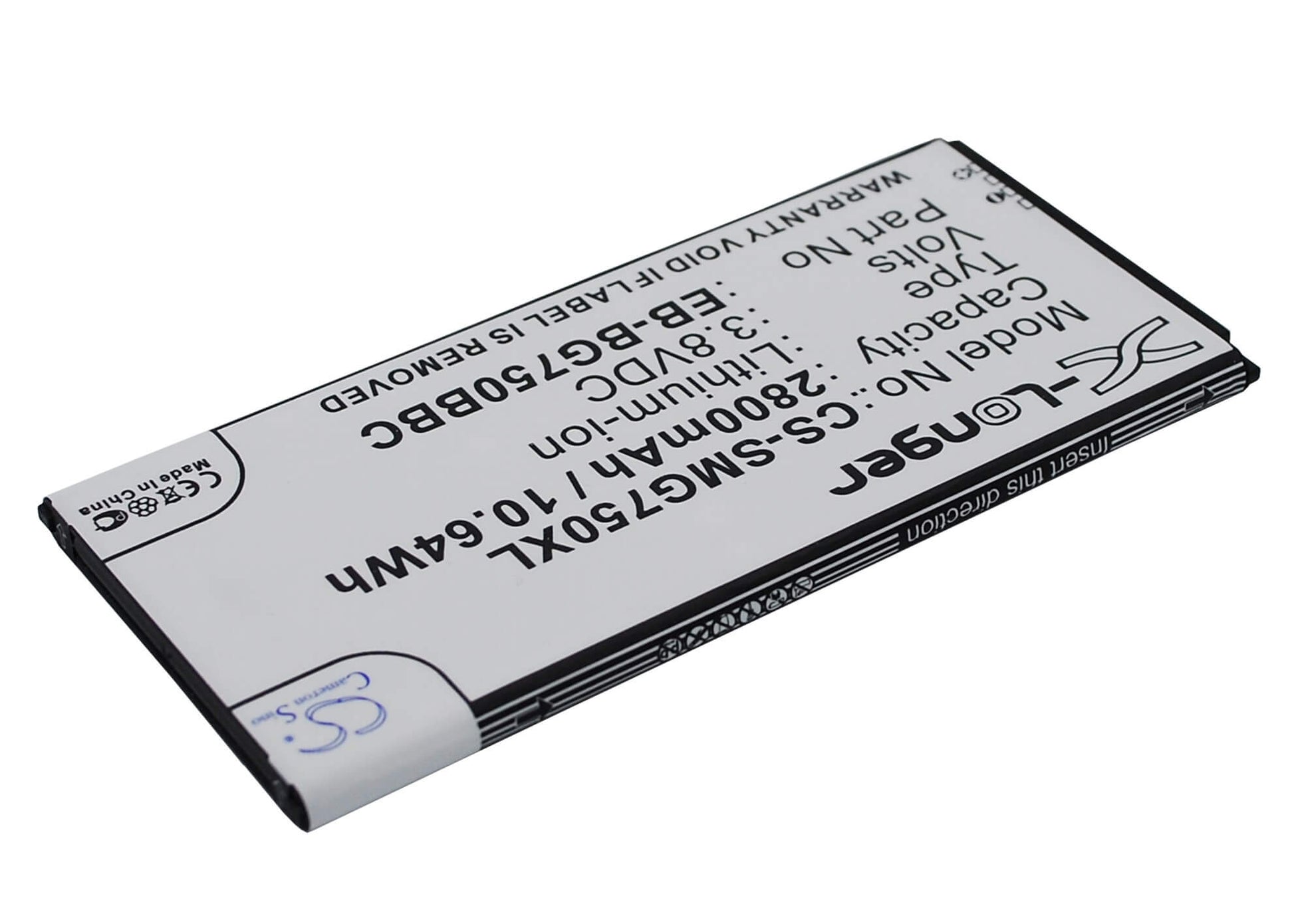 3.8V, 2800mAh, Li-ion Battery fits Samsung, Galaxy Mega 2, Galaxy Mega 2 Duos, 10.64Wh