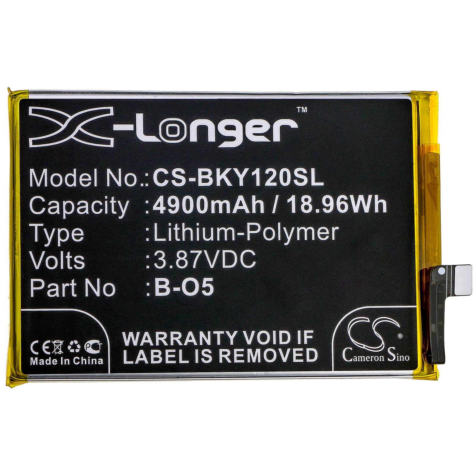 3.87V, 4900mAh, Li-Polymer Battery fits Vivo, Pd1901, Y12, 18.963Wh