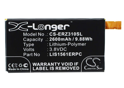 3.8V, 2600mAh, Li-Polymer Battery fits Sony Ericsson, Cosmos Ds, D5803, 9.88Wh