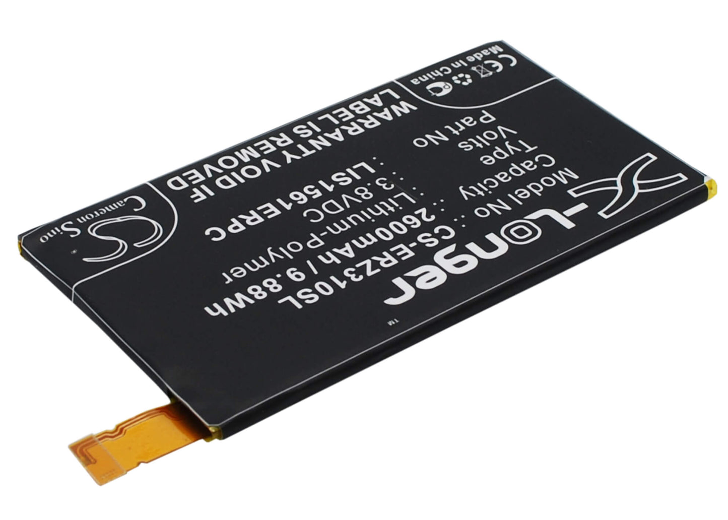 3.8V, 2600mAh, Li-Polymer Battery fits Sony Ericsson, Cosmos Ds, D5803, 9.88Wh