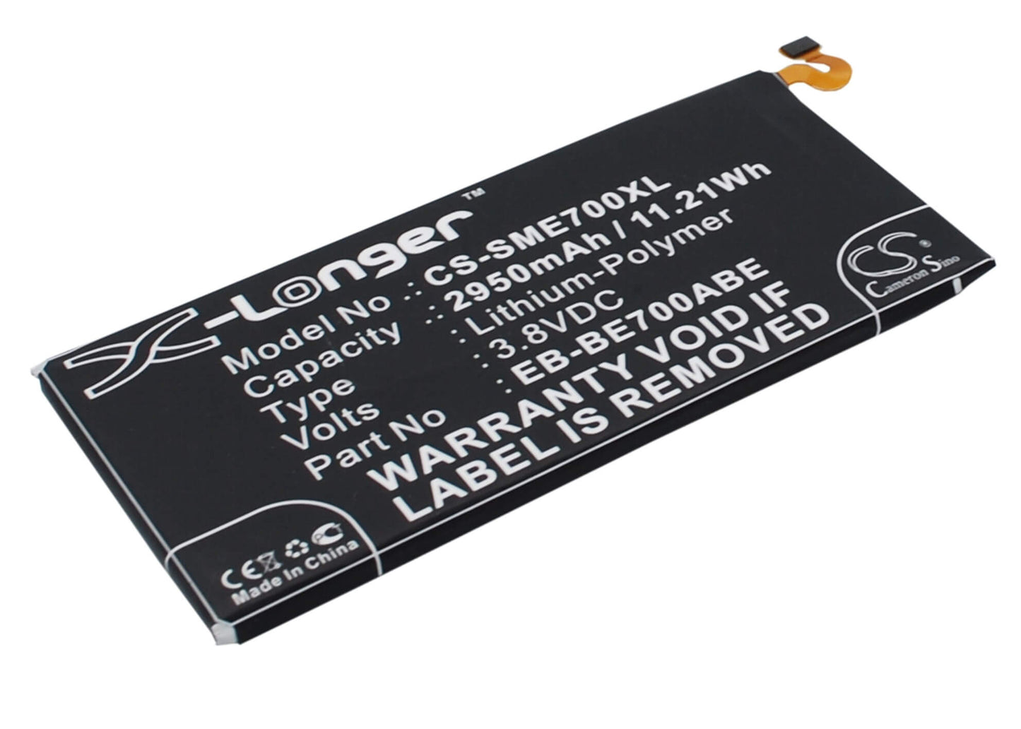 3.8V, 2950mAh, Li-Polymer Battery fits Samsung, Galaxy E7, Galaxy E7 Duo, 11.21Wh