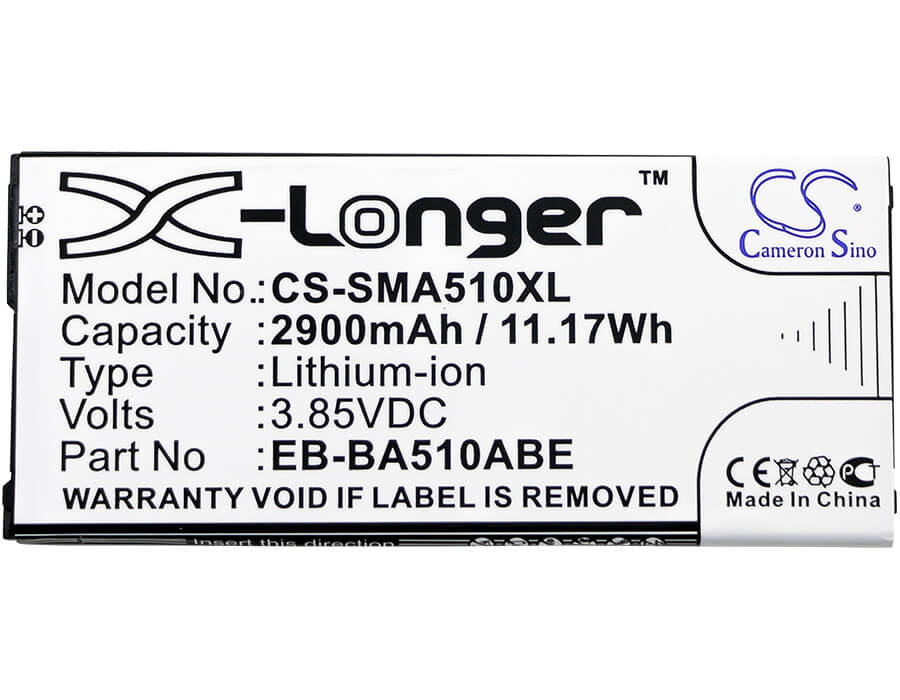 3.85V, 2900mAh, Li-ion Battery fits Samsung, Galaxy A5 2016 Duos, Sm-a5100, 11.165Wh