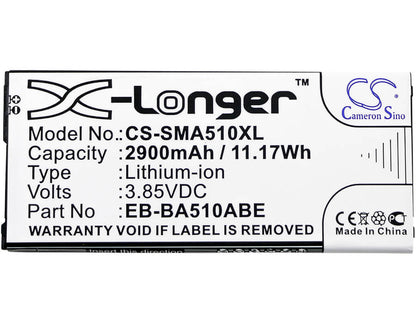 3.85V, 2900mAh, Li-ion Battery fits Samsung, Galaxy A5 2016 Duos, Sm-a5100, 11.165Wh