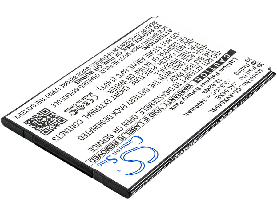 3.8V, 3400mAh, Li-Polymer Battery fits Archos, 64 Xenon, 12.92Wh