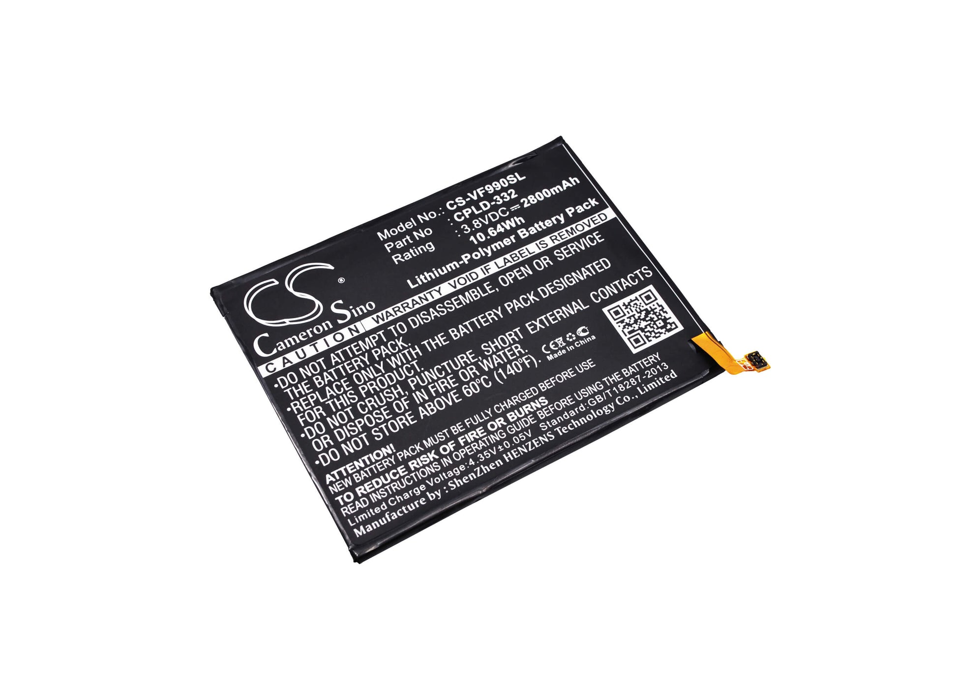 3.8V, 2800mAh, Li-Polymer Battery fits Vodafone, 990n, 990n-pt, 10.64Wh