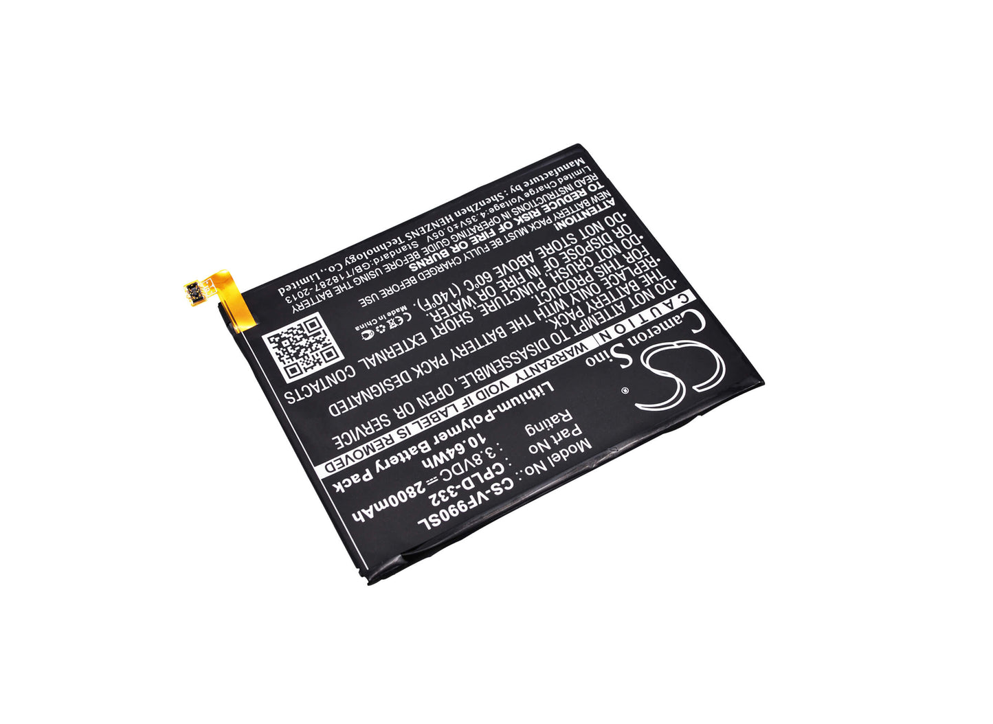 3.8V, 2800mAh, Li-Polymer Battery fits Vodafone, 990n, 990n-pt, 10.64Wh