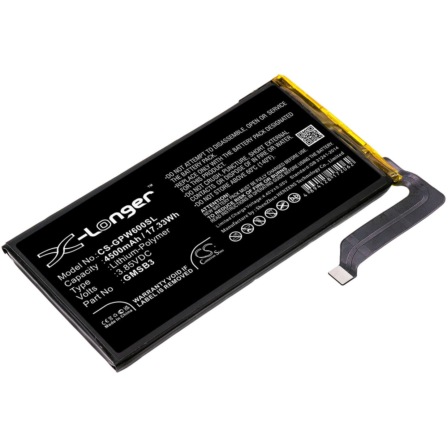 3.85V, 4500mAh, Li-Polymer Battery fits Google, G9s9b, Gb7n6, 17.325Wh