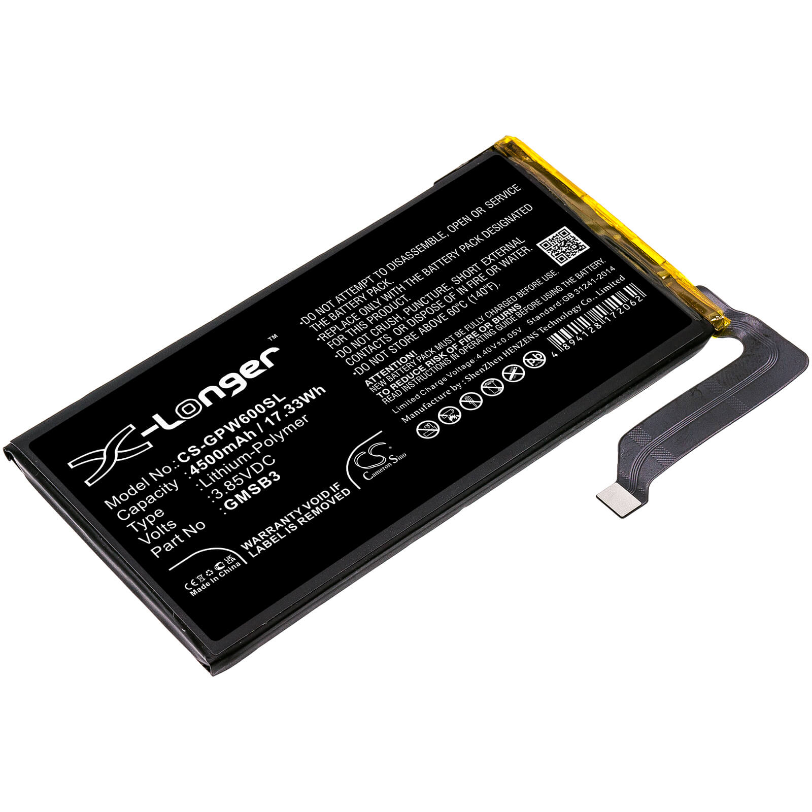3.85V, 4500mAh, Li-Polymer Battery fits Google, G9s9b, Gb7n6, 17.325Wh