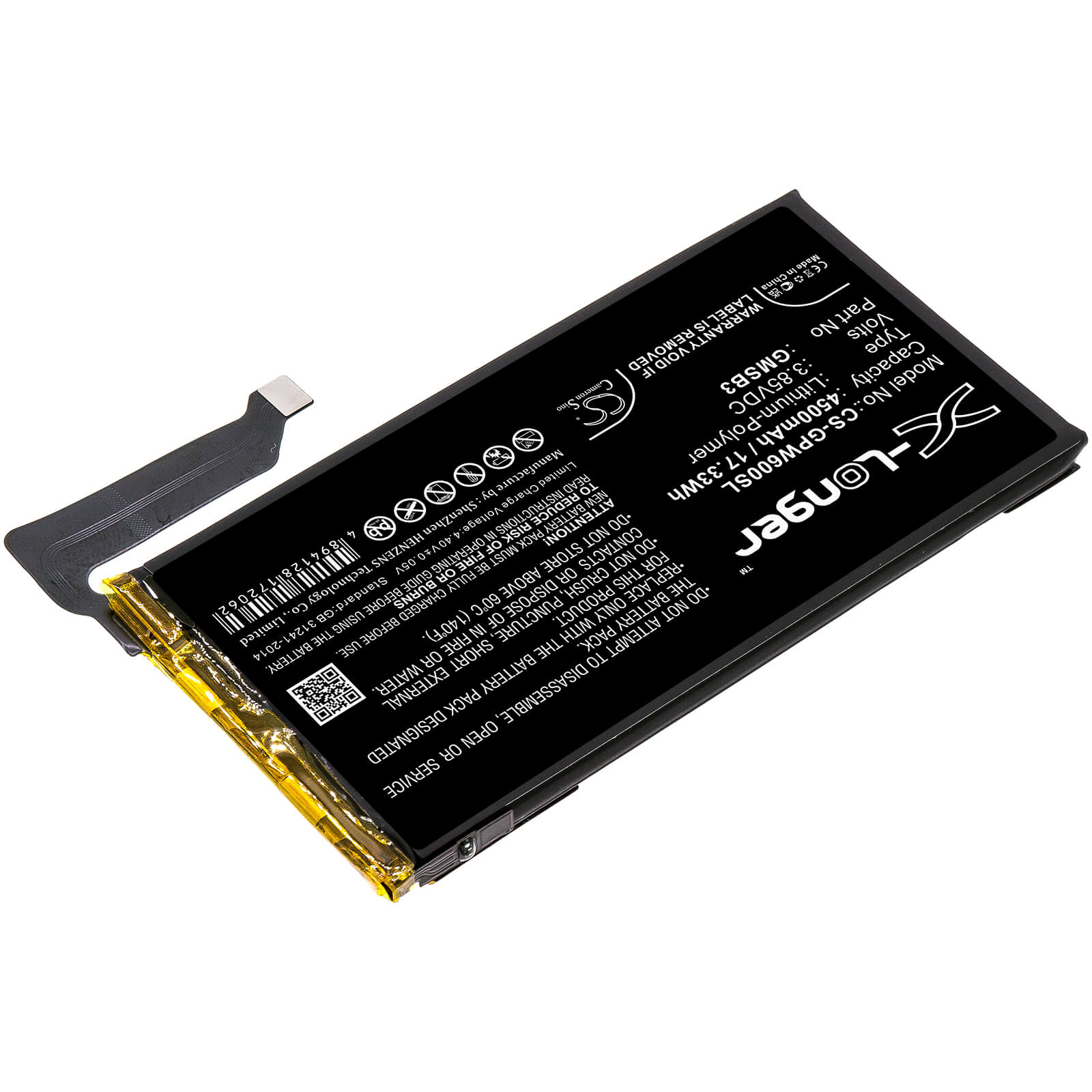 3.85V, 4500mAh, Li-Polymer Battery fits Google, G9s9b, Gb7n6, 17.325Wh