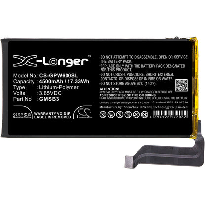 3.85V, 4500mAh, Li-Polymer Battery fits Google, G9s9b, Gb7n6, 17.325Wh