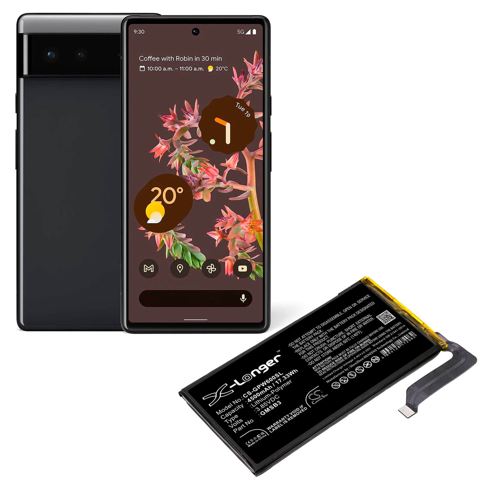 3.85V, 4500mAh, Li-Polymer Battery fits Google, G9s9b, Gb7n6, 17.325Wh