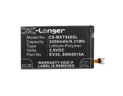 3.8V, 2450mAh, Li-Polymer Battery fits Verizon, Droid Razr Hd, Droid Razr Maxx, 9.31Wh
