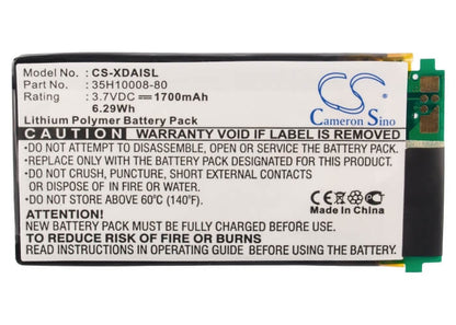3.7V, 1700mAh, Li-Polymer Battery fits Qtek, 1010, 6.29Wh