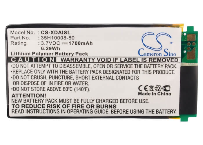 3.7V, 1700mAh, Li-Polymer Battery fits Htc, 9500, Pocket Pc Phone, 6.29Wh
