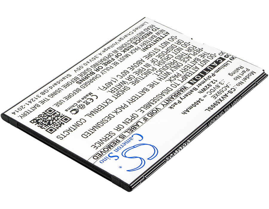 3.8V, 3400mAh, Li-Polymer Battery fits Archos, 59 Xenon, P336688, 12.92Wh