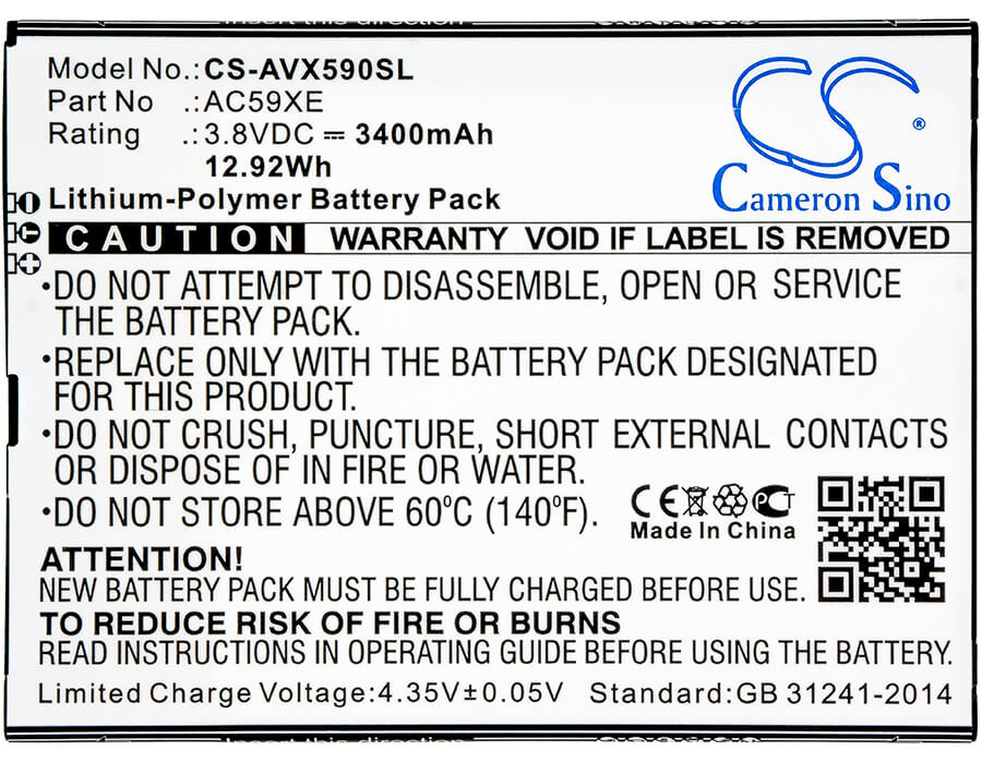 3.8V, 3400mAh, Li-Polymer Battery fits Archos, 59 Xenon, P336688, 12.92Wh