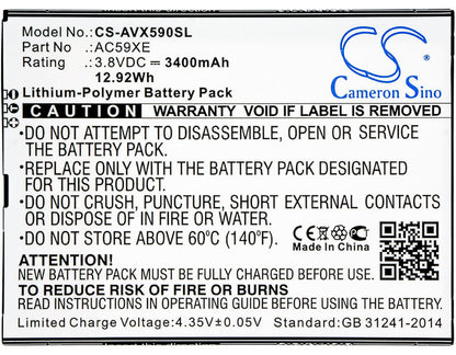 3.8V, 3400mAh, Li-Polymer Battery fits Archos, 59 Xenon, P336688, 12.92Wh