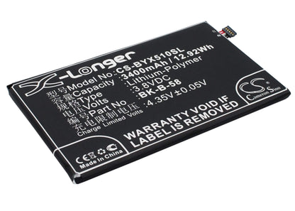 3.8V, 3400mAh, Li-Polymer Battery fits Bbk, Vivo X510t, Vivo X510w, 12.92Wh