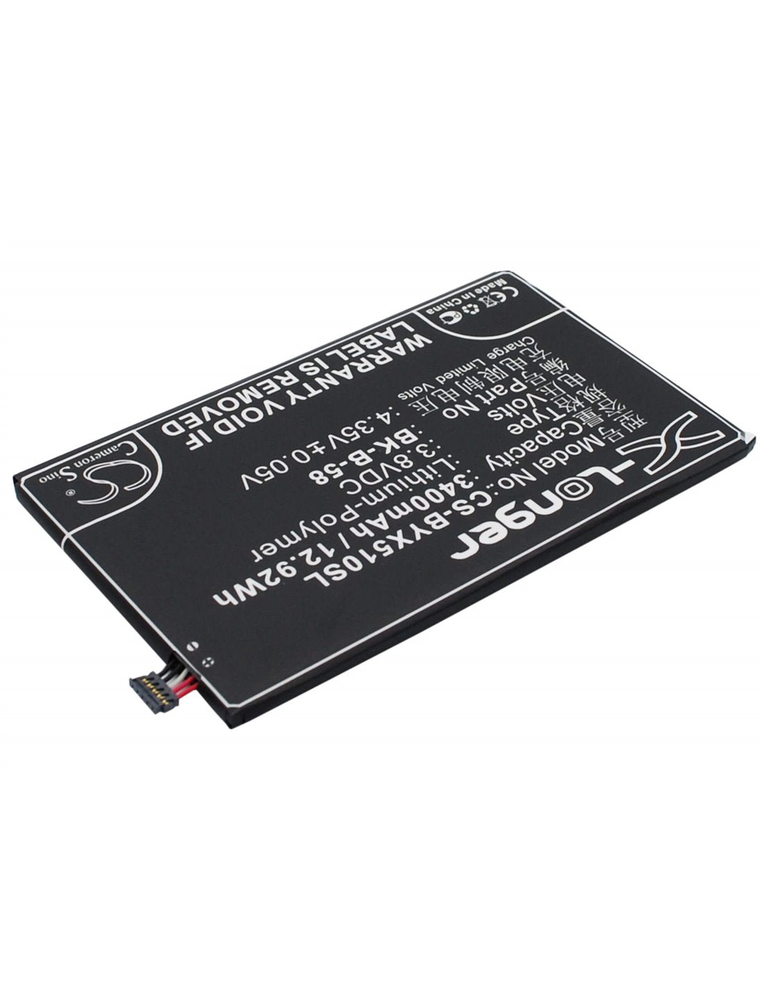 3.8V, 3400mAh, Li-Polymer Battery fits Bbk, Vivo X510t, Vivo X510w, 12.92Wh