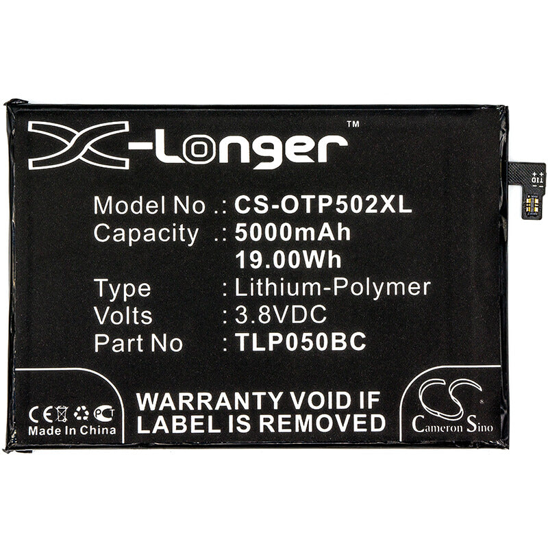3.8V, 5000mAh, Li-Polymer Battery fits Alcatel, 5023f, One Touch Pixi 4 Plus Power, 19Wh