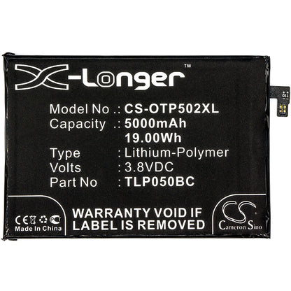 3.8V, 5000mAh, Li-Polymer Battery fits Alcatel, 5023f, One Touch Pixi 4 Plus Power, 19Wh