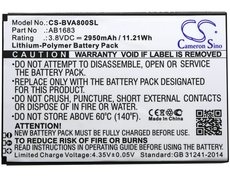 3.8V, 2950mAh, Li-Polymer Battery fits Blackview, A8 Max, 11.21Wh
