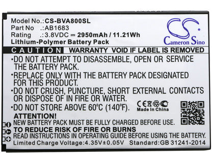 3.8V, 2950mAh, Li-Polymer Battery fits Blackview, A8 Max, 11.21Wh