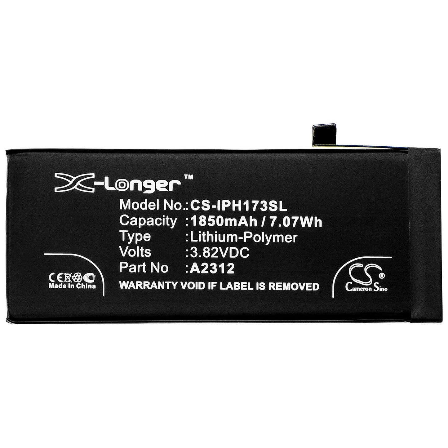 3.82V, 1850mAh, Li-Polymer Battery fits Apple, A2312, Iphone Se 2, 7.067Wh