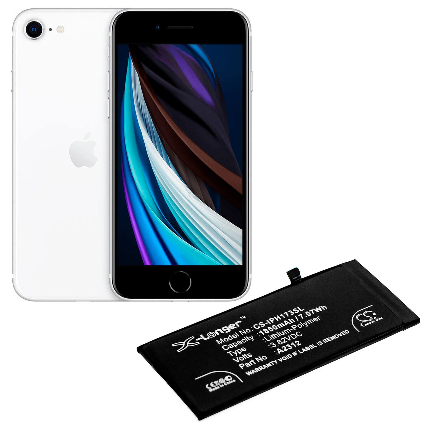 3.82V, 1850mAh, Li-Polymer Battery fits Apple, A2312, Iphone Se 2, 7.067Wh