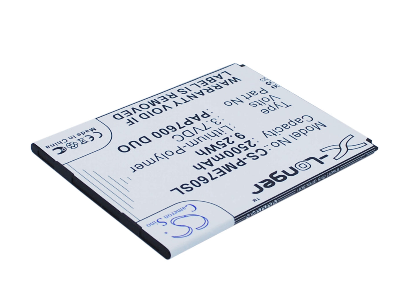 3.7V, 2500mAh, Li-Polymer Battery fits Prestigio, Multiphone 7600 Duo, 9.25Wh