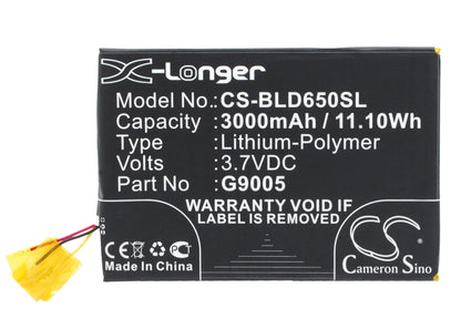 3.7V, 3000mAh, Li-Polymer Battery fits Blu, D650, D650a, 11.1Wh