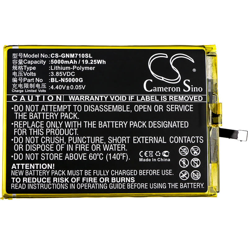 3.85V, 5000mAh, Li-Polymer Battery fits Gionee, Gn5007, Gn5007l, 19.25Wh