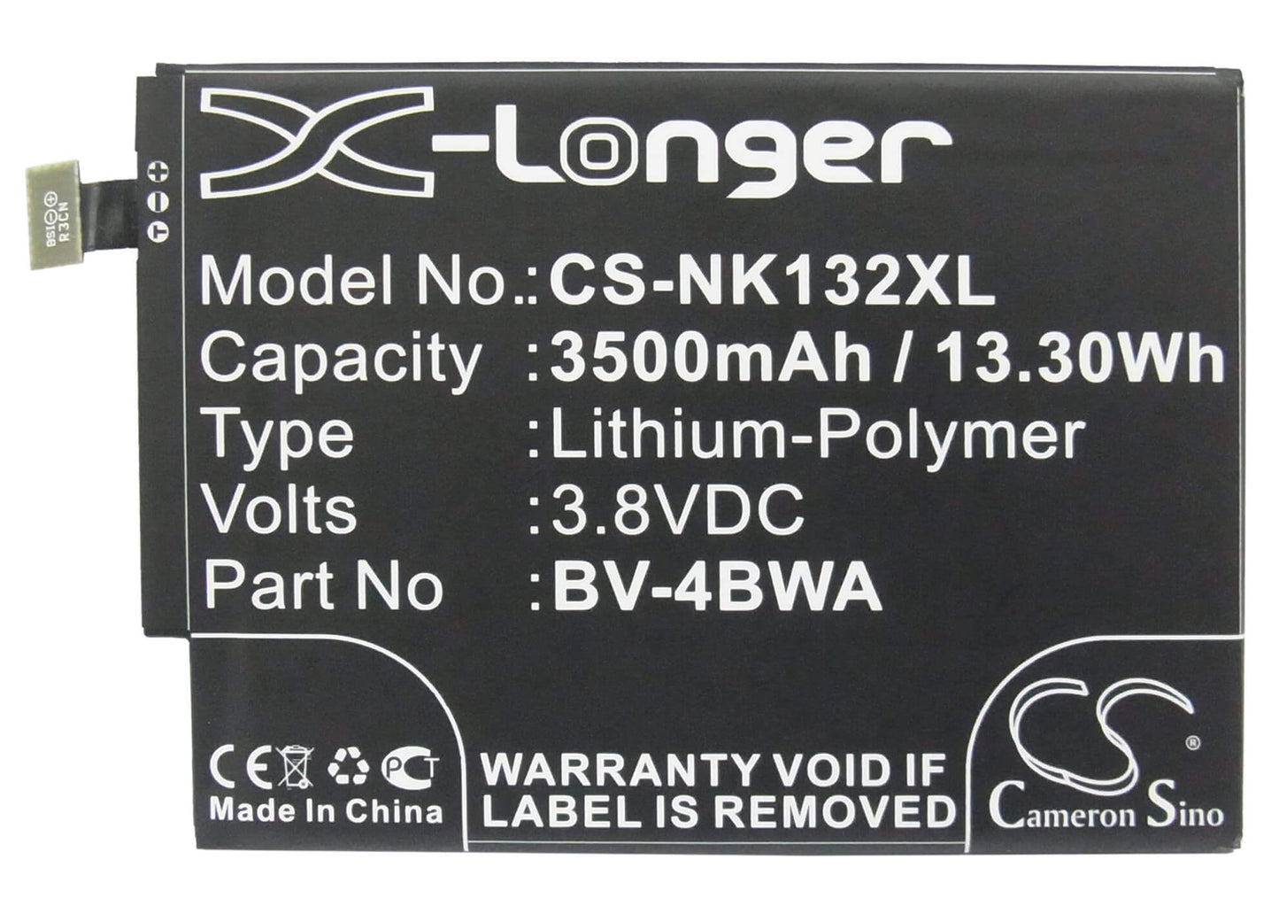 3.8V, 3500mAh, Li-Polymer Battery fits Nokia, Lumia 1320, 13.3Wh