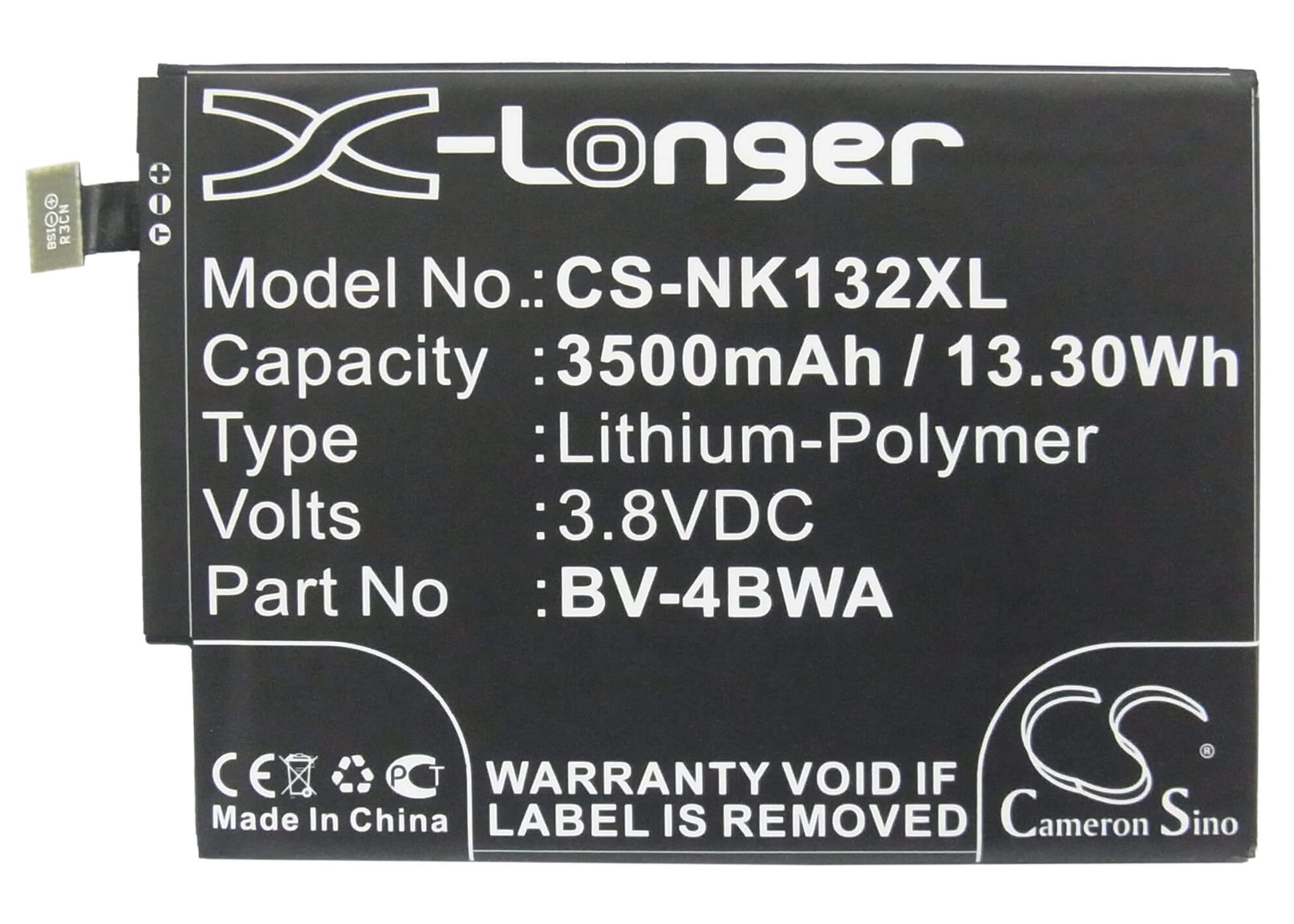3.8V, 3500mAh, Li-Polymer Battery fits Nokia, Lumia 1320, 13.3Wh