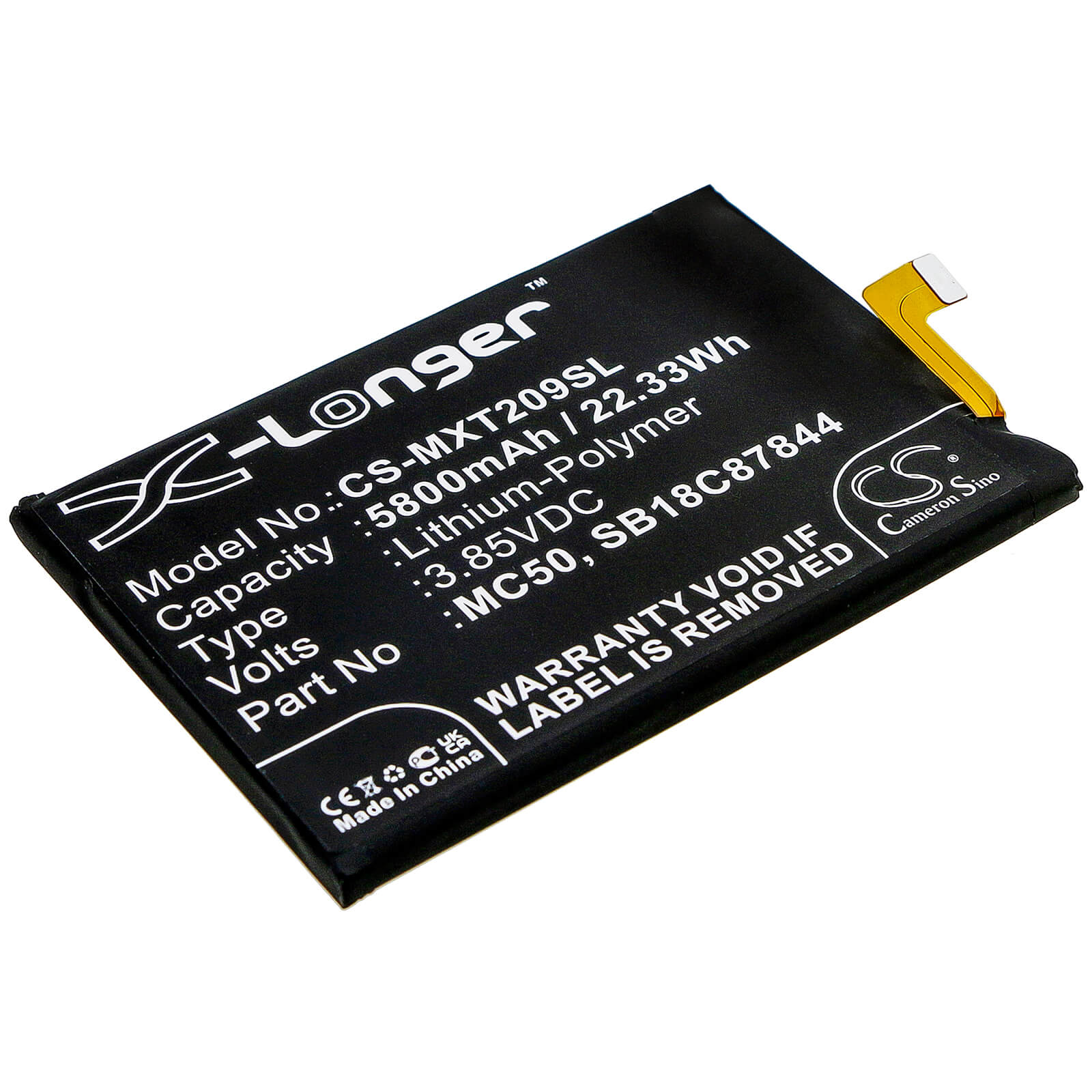 3.85V, 5800mAh, Li-Polymer Battery fits Lenovo, K12 Pro, K12 Pro 2020, 22.33Wh
