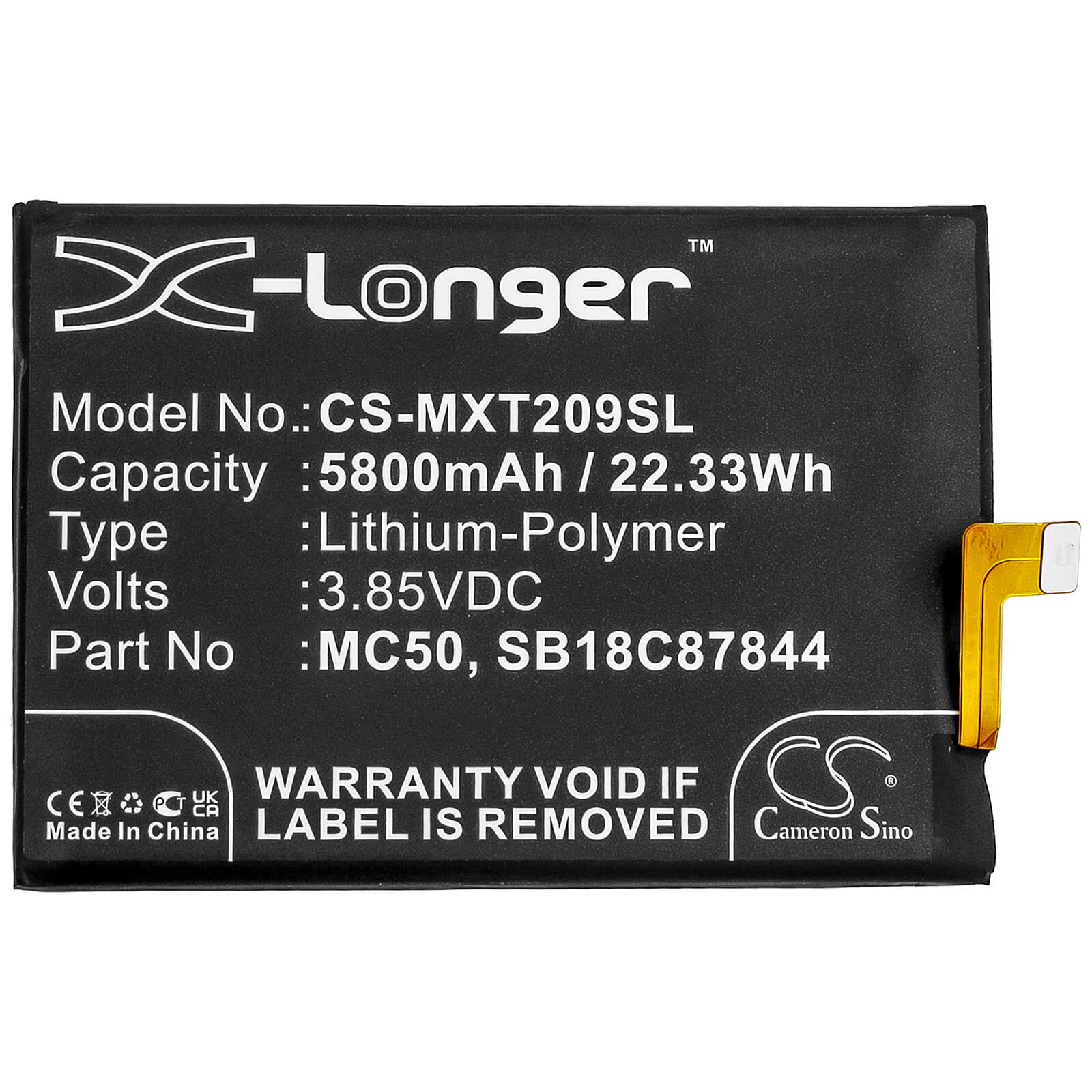 3.85V, 5800mAh, Li-Polymer Battery fits Lenovo, K12 Pro, K12 Pro 2020, 22.33Wh