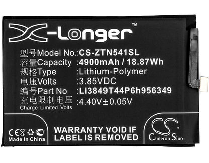 3.85V, 4900mAh, Li-Polymer Battery fits Nubia, N1, Nx541j, 18.865Wh