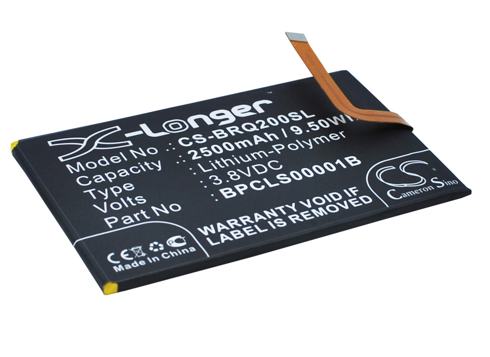 3.8V, 2500mAh, Li-Polymer Battery fits Blackberry, Classic, Classic 4g, 9.5Wh