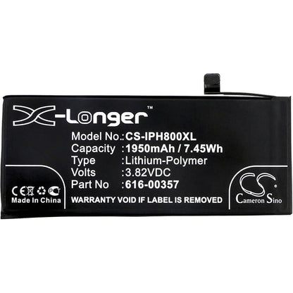3.82V, 1950mAh, Li-Polymer Battery fits Apple, A1863, Iphone 8, 7.449Wh