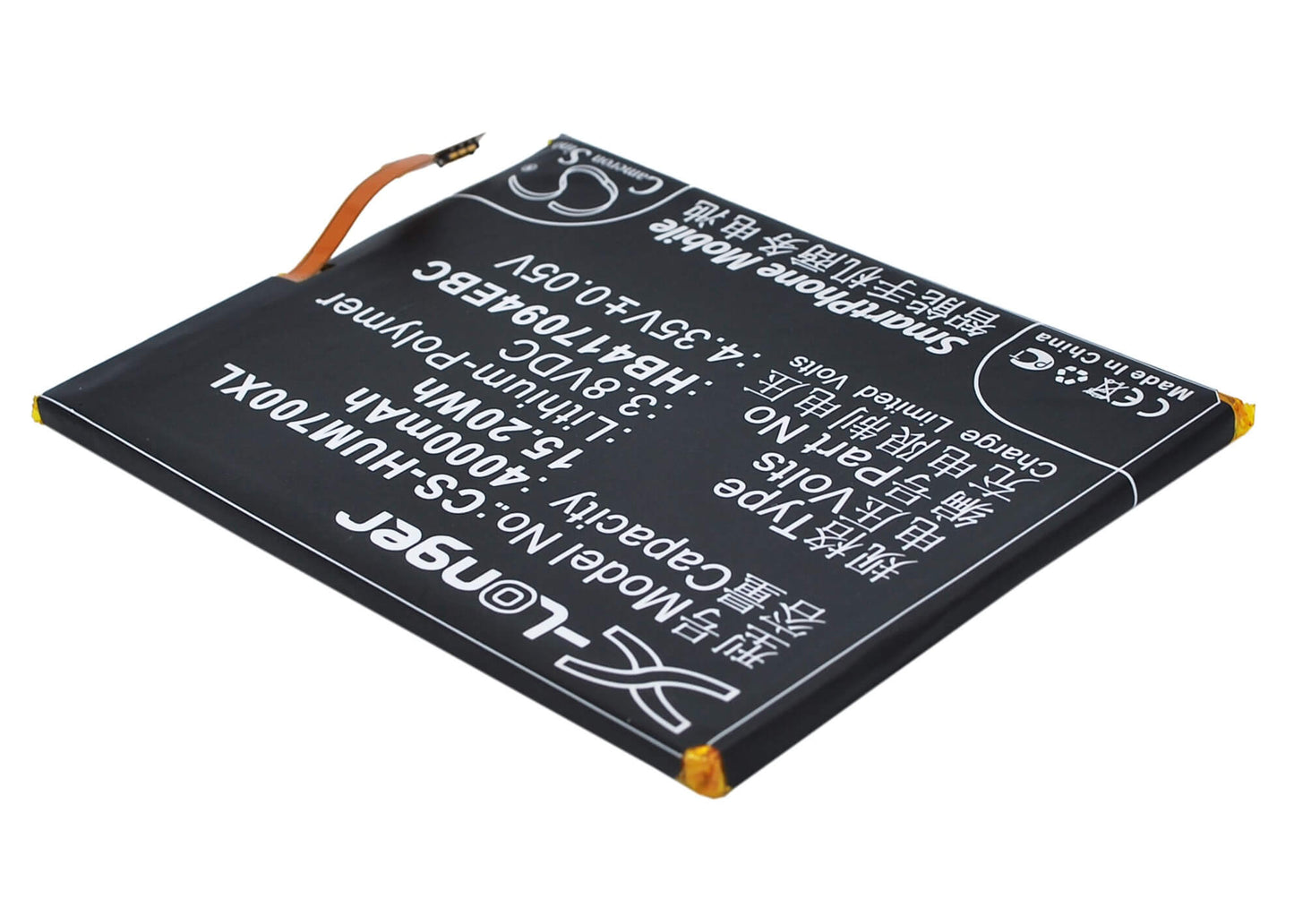 3.8V, 4000mAh, Li-Polymer Battery fits Huawei, Ascend Mate 7, Ascend Mate 7 Dual Sim, 15.2Wh