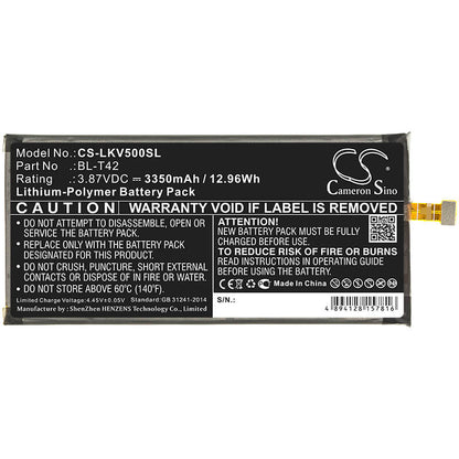 3.87V, 3350mAh, Li-Polymer Battery fits Lg, G450vm, G850, 12.9645Wh