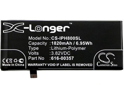3.82V, 1820mAh, Li-Polymer Battery fits Apple, A1863, Iphone 8, 6.9524Wh