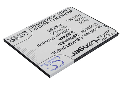 3.7V, 2600mAh, Li-Polymer Battery fits Kazam, Trooper 2 X6.0, Trooper 6.0, 9.62Wh