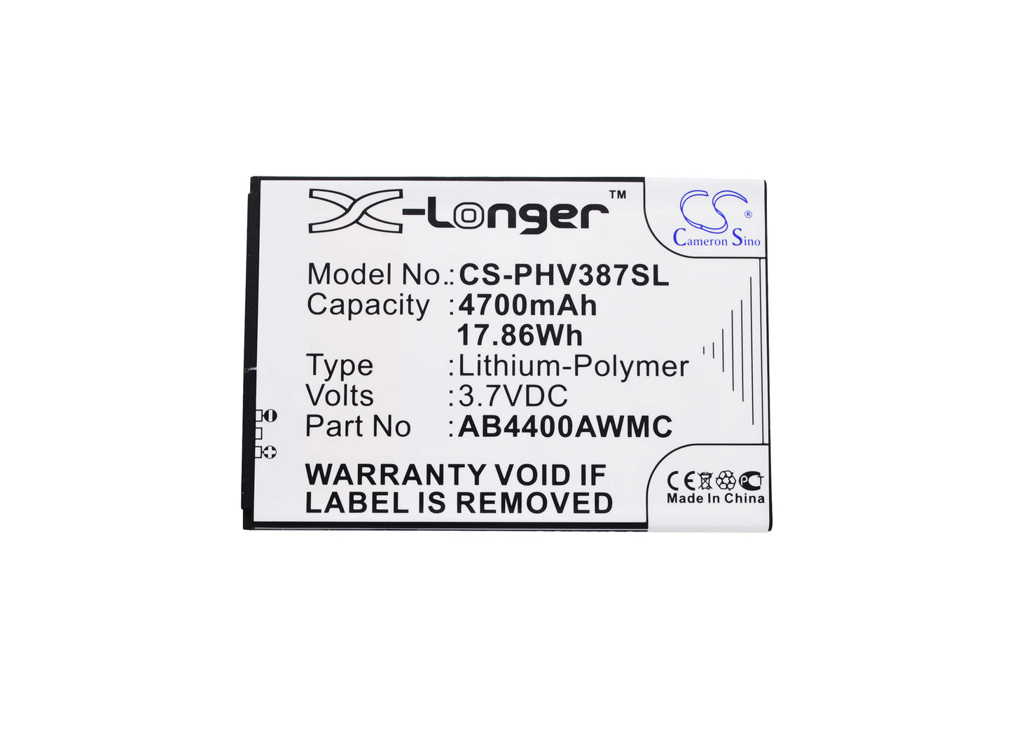 3.7V, 4700mAh, Li-Polymer Battery fits Philips, Xenium V387, 17.39Wh